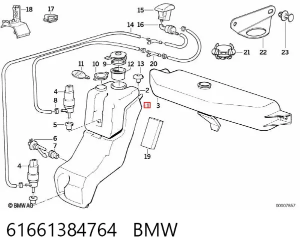 Tanque de fluido para lavador de vidro 61661384764 BMW