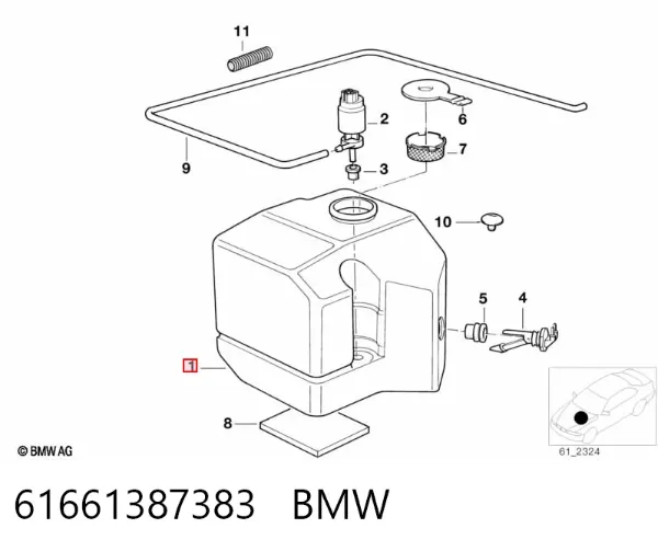 Tanque de fluido para lavador de vidro 61661387383 BMW