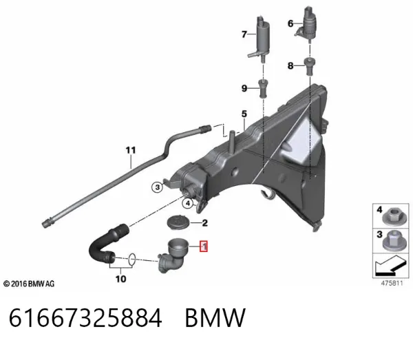 Gargalo do tanque de fluido para lavador 61667325884 BMW