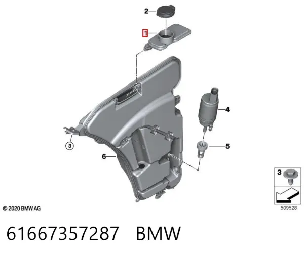 Gargalo do tanque de fluido para lavador 61667357287 BMW