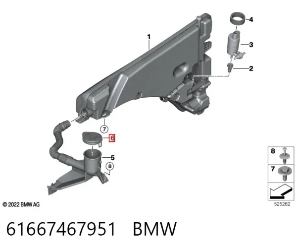 Tampa de tanque de fluido para lavador 61667467951 BMW