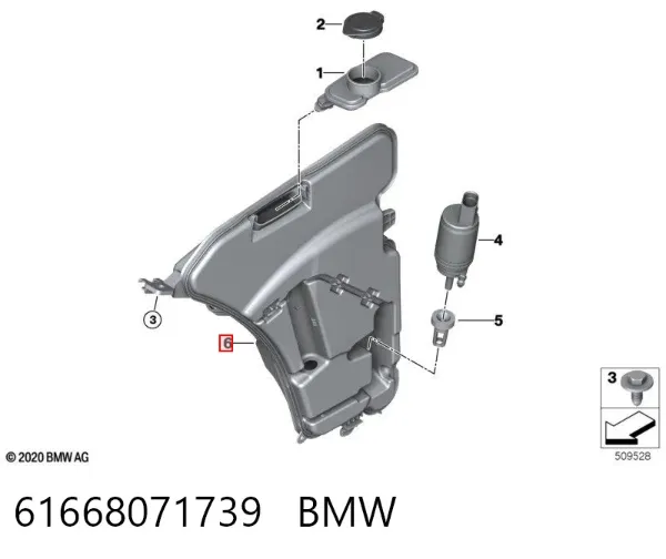 Tanque de fluido para lavador de vidro 61668071739 BMW