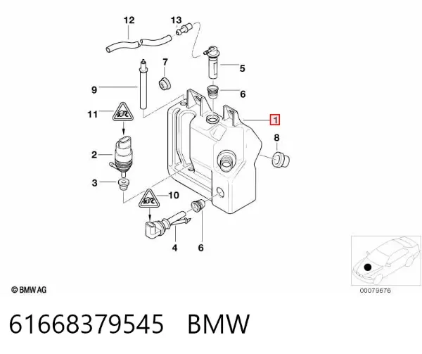 Tanque de fluido para lavador de vidro 61668379545 BMW