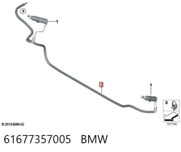 Mangueira de fluido para lavador das luzes 61677357005 BMW