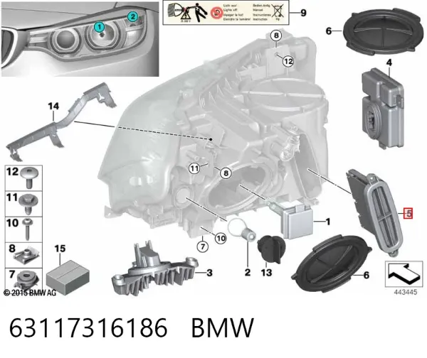 Unidade de controlo de iluminação 63117316186 BMW