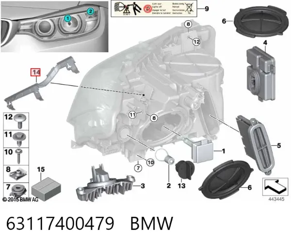 Consola (adaptador) de fixação da luz dianteira esquerda 63117400479 BMW