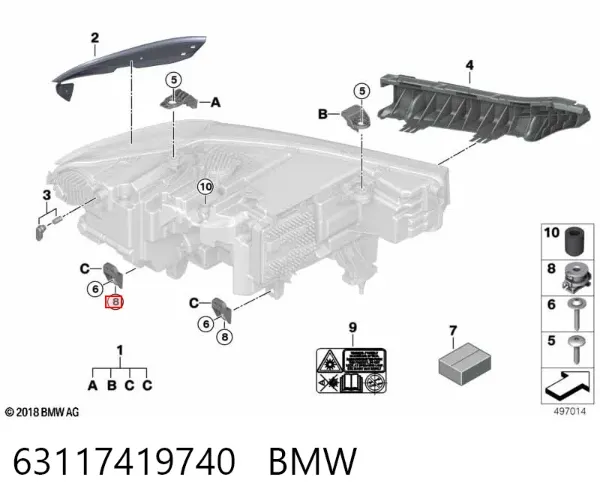 Consola (adaptador) de fixação das luzes dianteiras 63117419740 BMW