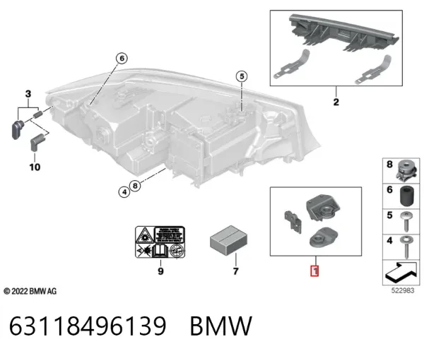 Consola (adaptador) de fixação das luzes dianteiras 63118496139 BMW
