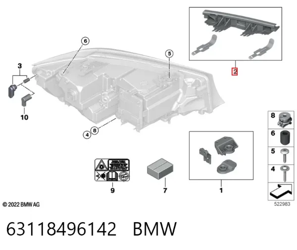 Consola (adaptador) de fixação da luz dianteira direita 63118496142 BMW