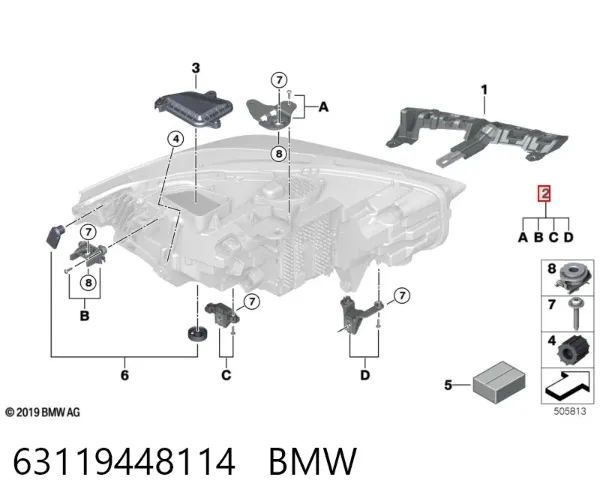 Consola (adaptador) de fixação da luz dianteira direita 63119448114 BMW