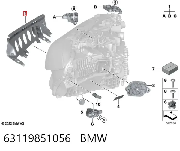 Consola (adaptador) de fixação da luz dianteira direita 63119851056 BMW