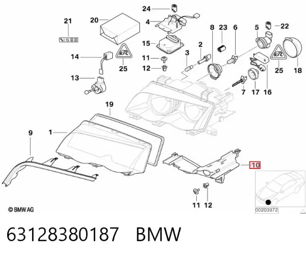 Consola (adaptador) de fixação da luz dianteira esquerda 63128380187 BMW