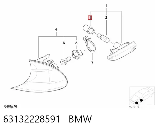 Luz intermitente no pára-lama esquerdo 63132228591 BMW
