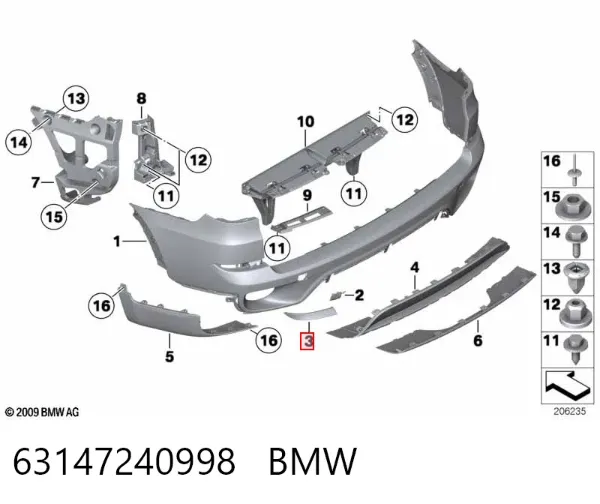Retrorrefletor (refletor) do pára-choque traseiro direito 63147240998 BMW