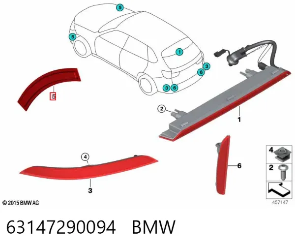 Retrorrefletor (refletor) do pára-choque dianteiro direito 63147290094 BMW