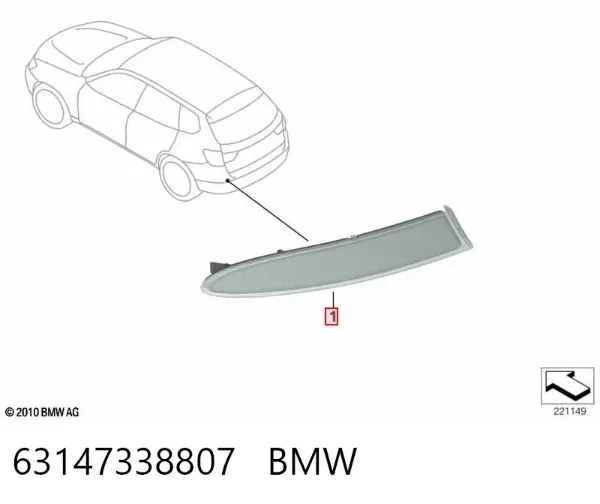 Retrorrefletor (refletor) do pára-choque traseiro esquerdo 63147338807 BMW