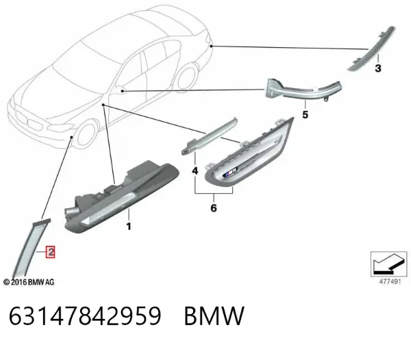 Retrorrefletor (refletor) do pára-choque dianteiro esquerdo 63147842959 BMW