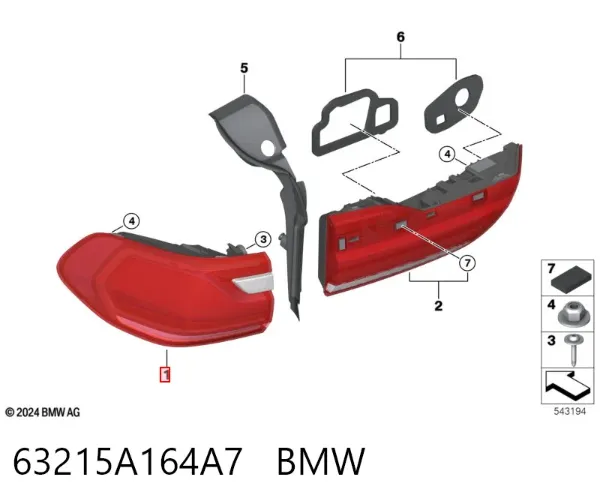Lanterna traseira esquerda externa 63215A164A7 BMW