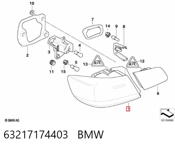 Lanterna traseira esquerda externa 63217174403 BMW