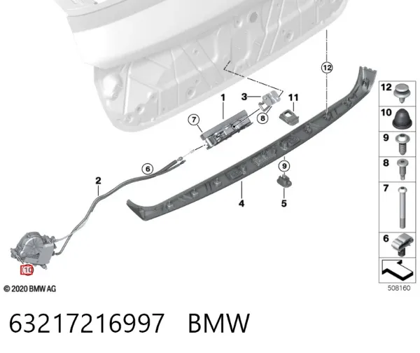 Motor acionador de abertura/fechamento de porta-malas (de 3ª/5ª porta traseira) 63217216997 BMW