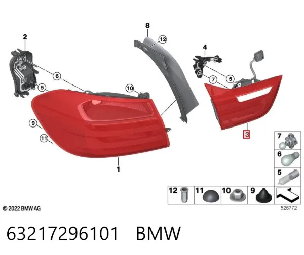 Lanterna traseira esquerda interna 63217296101 BMW