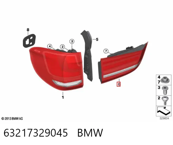 Lanterna traseira esquerda interna 63217329045 BMW