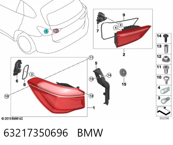 Lanterna traseira direita interna 63217350696 BMW