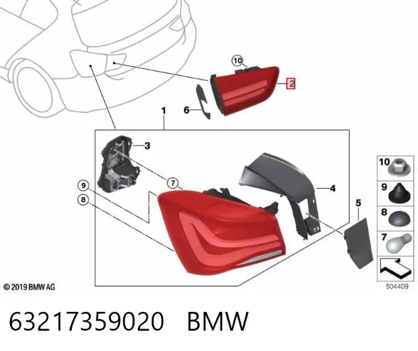 Lanterna traseira direita interna 63217359020 BMW