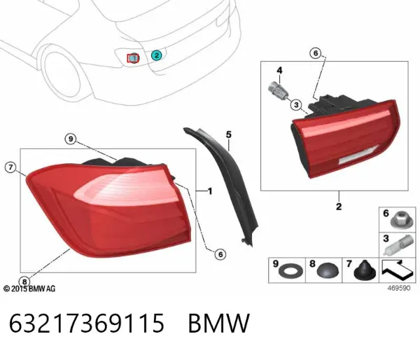 Lanterna traseira esquerda externa 63217369115 BMW