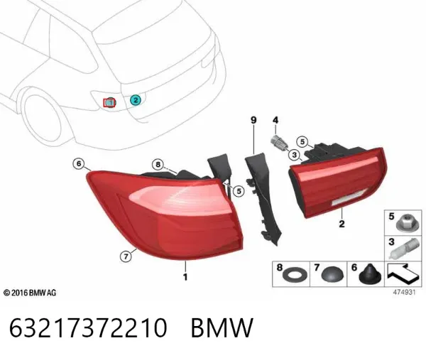 Lanterna traseira direita externa 63217372210 BMW