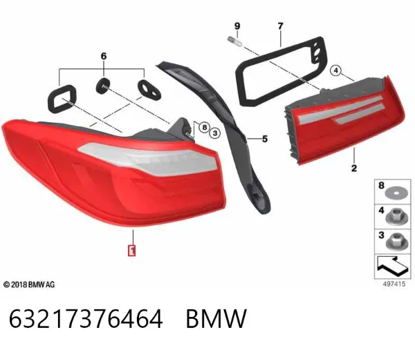 Lanterna traseira direita externa 63217376464 BMW