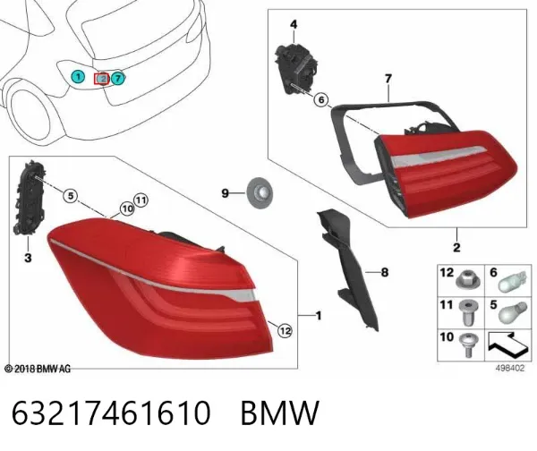 Lanterna traseira direita interna 63217461610 BMW
