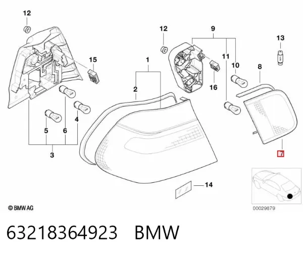 Lanterna traseira esquerda interna 63218364923 BMW