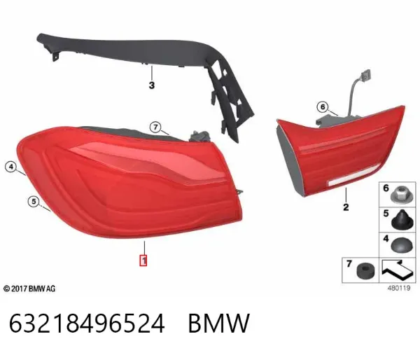 Lanterna traseira direita externa 63218496524 BMW