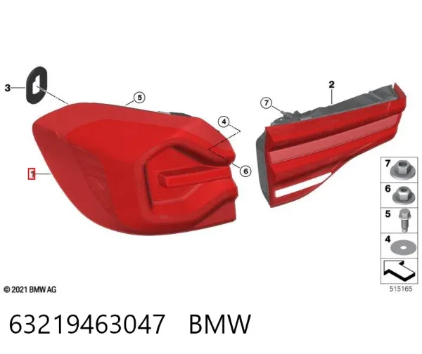 Lanterna traseira esquerda externa 63219463047 BMW