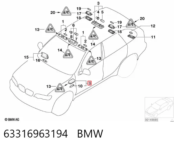 Quebra-luz de iluminação de salão (de cabina) 63316963194 BMW