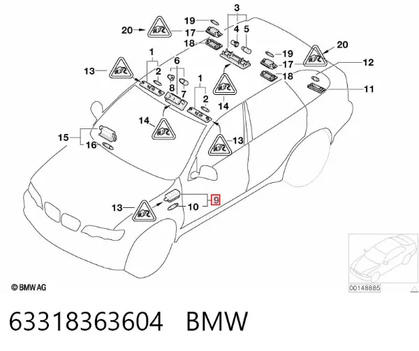 Quebra-luz de iluminação de salão (de cabina) 63318363604 BMW