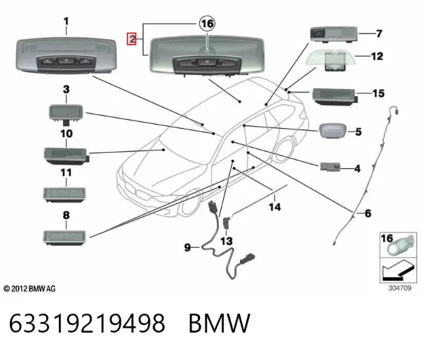 Quebra-luz traseiro de iluminação de salão (de cabina) 63319219498 BMW