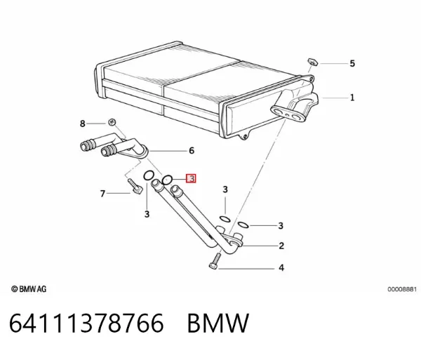 Vedante anular de tubo do radiador de forno 64111378766 BMW