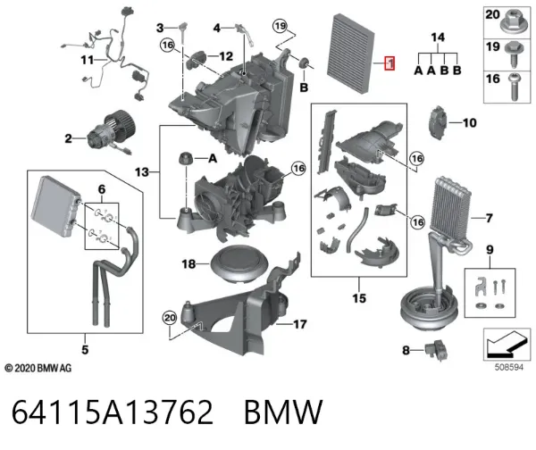 Filtro de salão 64115A13762 BMW