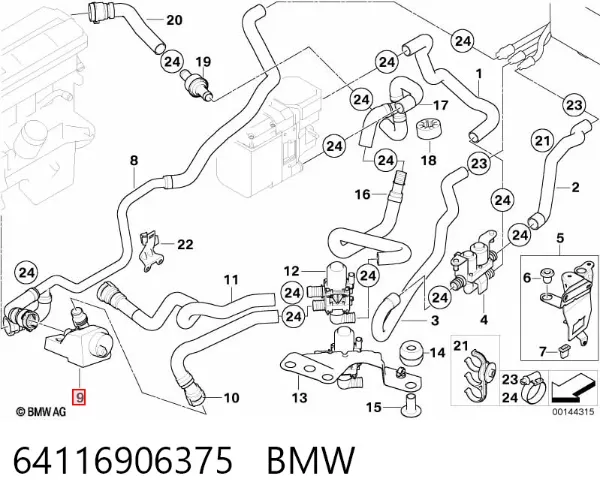 Bomba de água (bomba) de esfriamento, adicional elétrica 64116906375 BMW