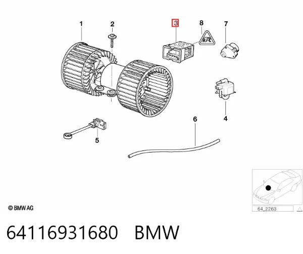 Resistor (resistência) de ventilador de forno (de aquecedor de salão) 64116931680 BMW