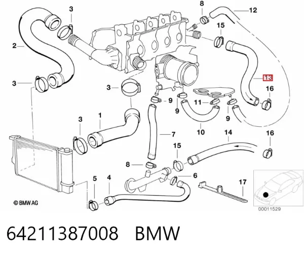 Mangueira (cano derivado) do sistema de esfriamento 64211387008 BMW