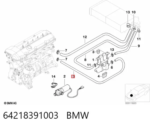 Mangueira (cano derivado) do sistema de esfriamento 64218391003 BMW