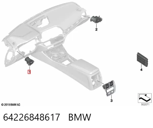 Conduto de ar (distribuidor de ar para "painel de instrumentos") esquerdo 64226848617 BMW