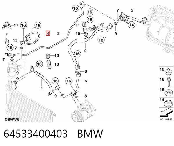 Mangueira de aparelho de ar condicionado, desde o radiador até o secador 64533400403 BMW