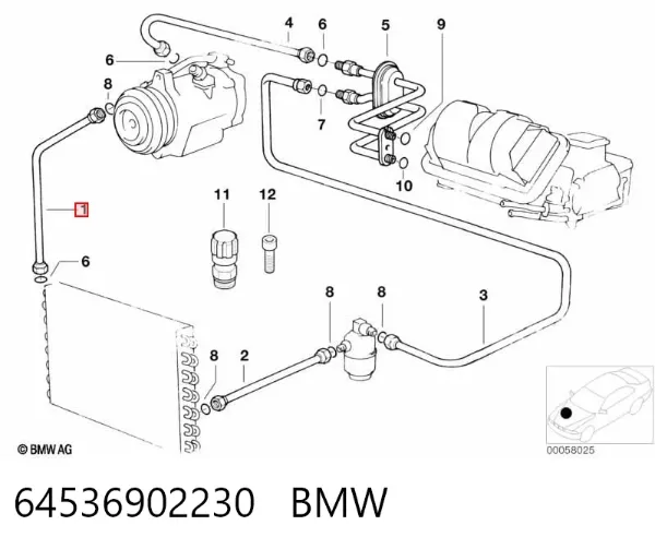 Mangueira de aparelho de ar condicionado, desde o compressor até o radiador 64536902230 BMW