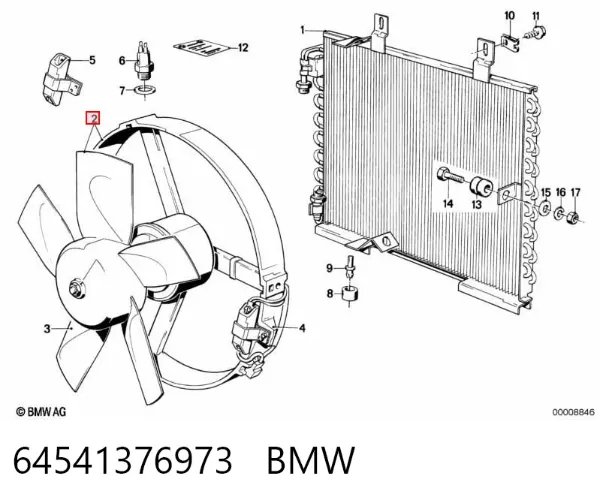 Ventilador elétrico de aparelho de ar condicionado montado (motor + roda de aletas) 64541376973 BMW