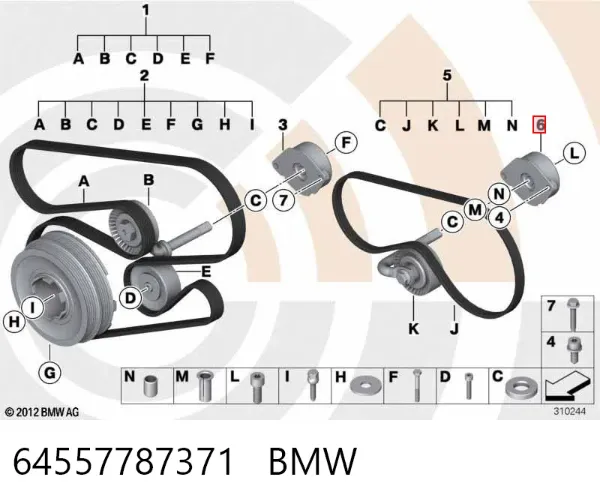Reguladora de tensão da correia de transmissão 64557787371 BMW