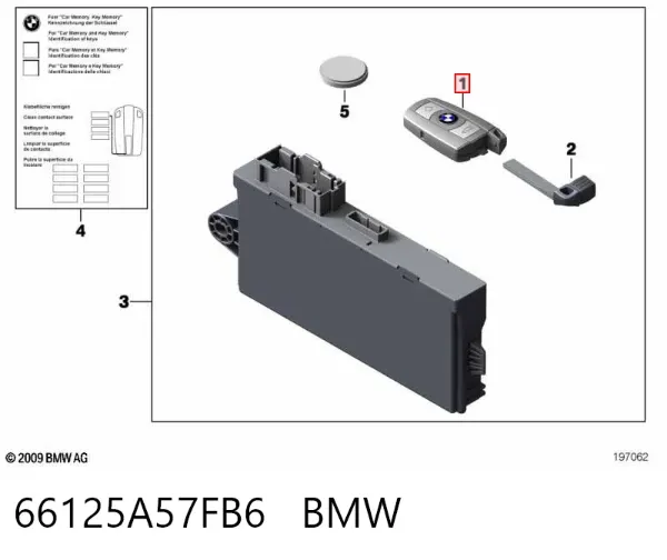 Chave de fecho de ignição 66125A57FB6 BMW